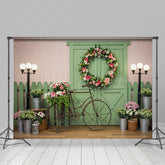 Lofaris Floral Wreath Wooden Door Street Wedding Backdrop